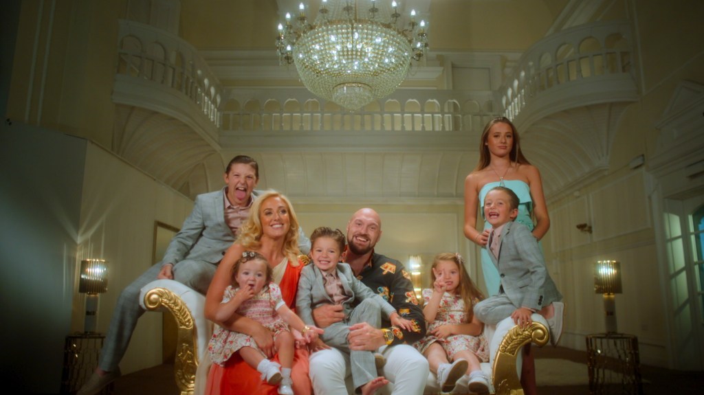 At Home with the Furys. Prince John James, Paris, Athena, Prince Tyson Fury II, Tyson, Valencia Amber, Prince Adonis Amaziah and Venezuela in At Home with the Furys. Cr. Courtesy of Netflix ?? 2023
