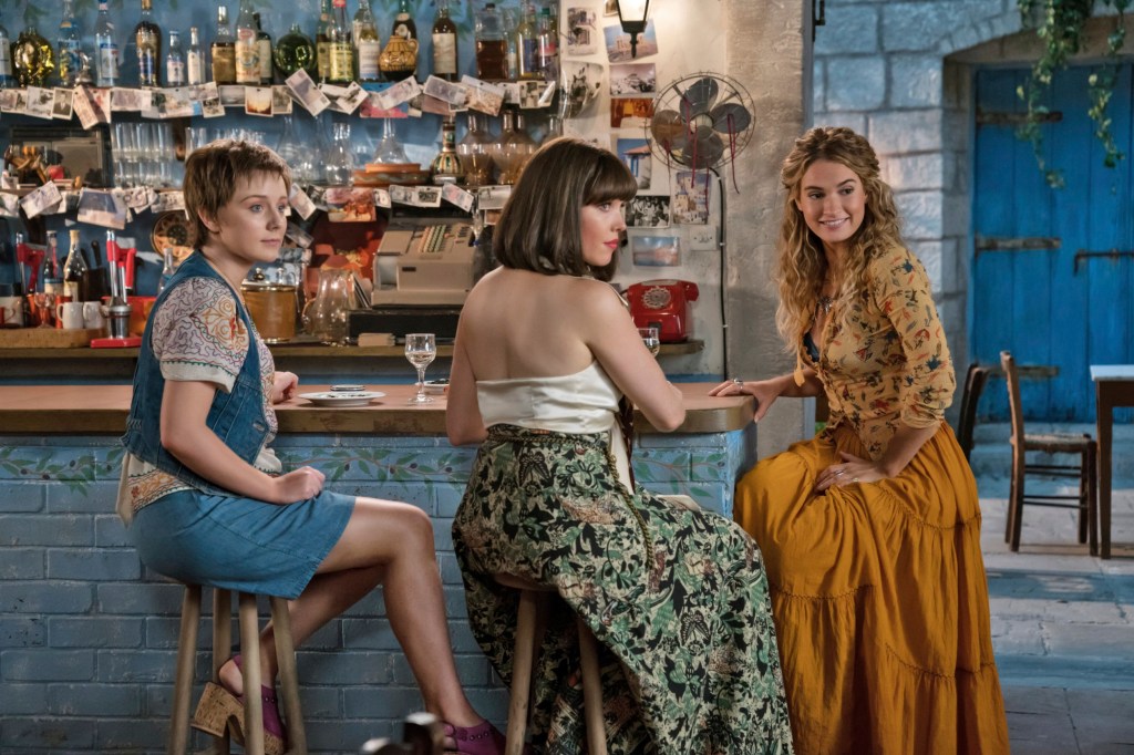 Alexa Davies, from left, Jessica Keenan Wynn and Lily James in a scene from Mamma Mia! Here We Go Again.