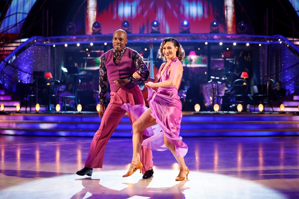 Karen Hauer and Eddie Kadi, during their appearance on the live show on Saturday for BBC1's Strictly Come Dancing. Picture date: Saturday October 14, 2023