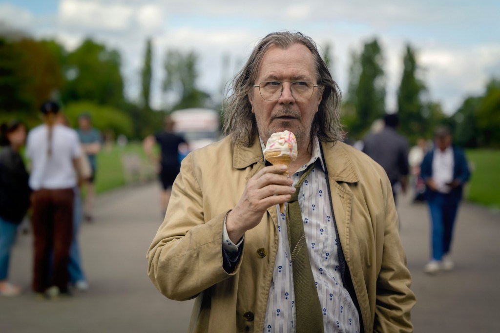Gary Oldman in Slow Horses eating an ice cream.