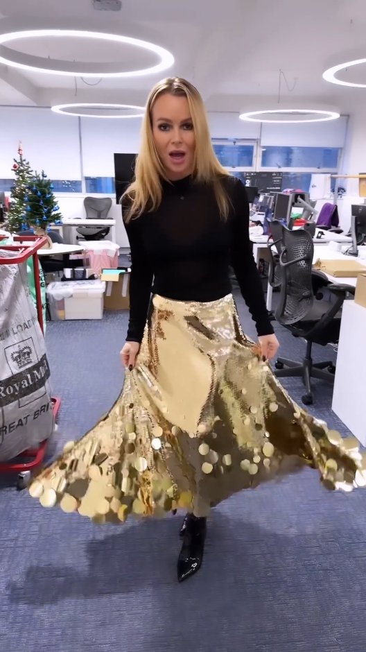 Amanda Holden wearing a gold sequin skirt