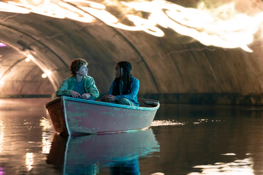 Leah and Walker in PJ in a boat