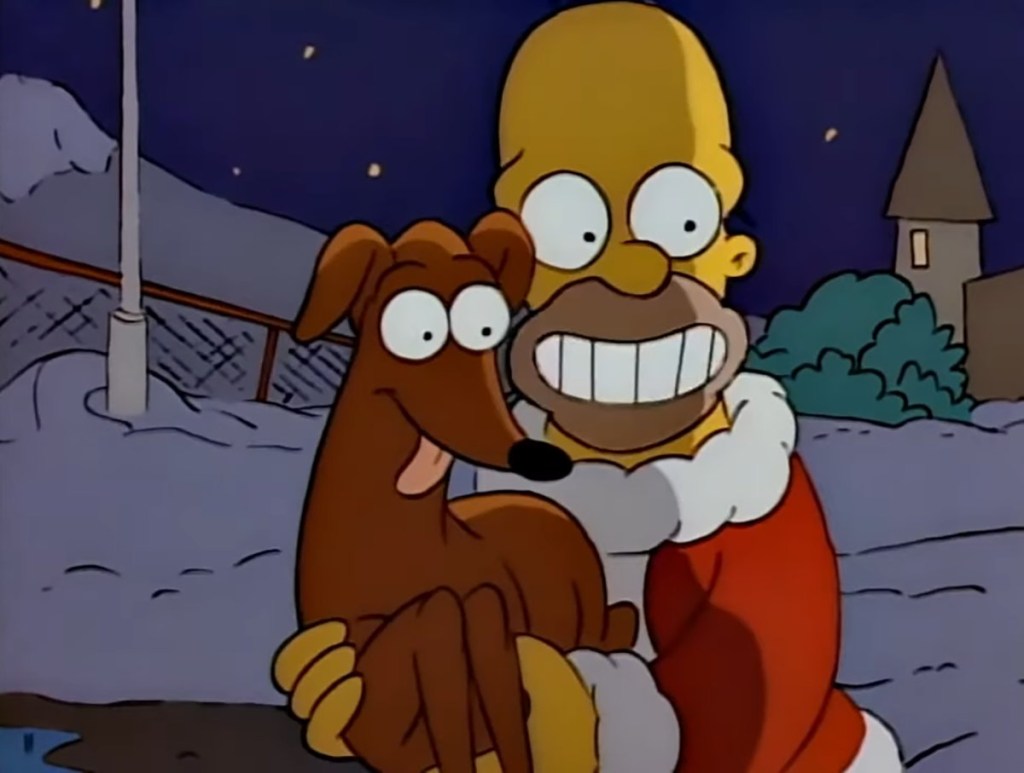 Homer Simpson and Santa's Little Helper. 