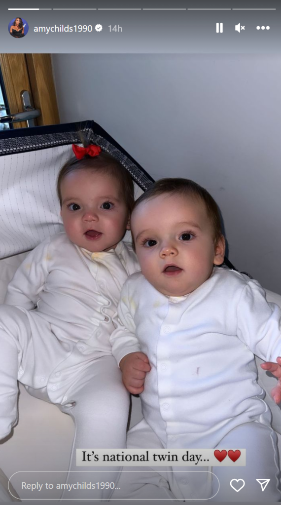 Amy Childs and Billy Delbosq's twins Billy and Amelia